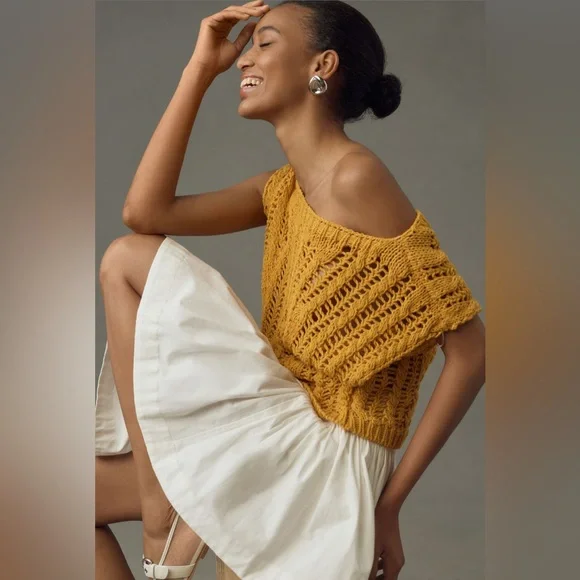 ✨ Anthropologie Asymmetrical Open-Stitch Muscle Sweater Vest - Picture 4 of 11